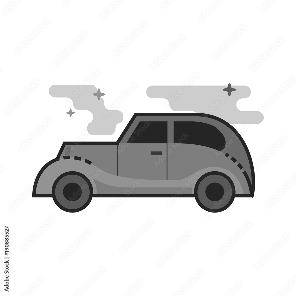Vintage car icon in flat outlined grayscale style. Vector illustration.
