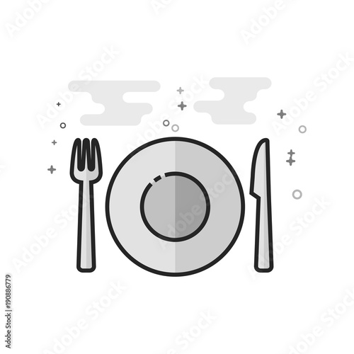 Dishes icon in flat outlined grayscale style. Vector illustration.