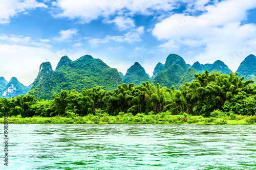 The beautiful rivers and landscape of the Lijiang River in Guilin, China