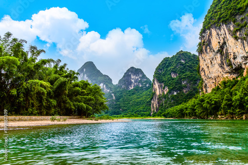 The beautiful rivers and landscape of the Lijiang River in Guilin, China
