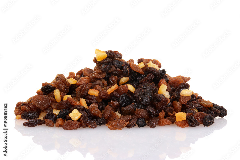 pile of raisins currants and sultanas with mixed candied peel pile of raisins currants and sultanas with mixed candied peel