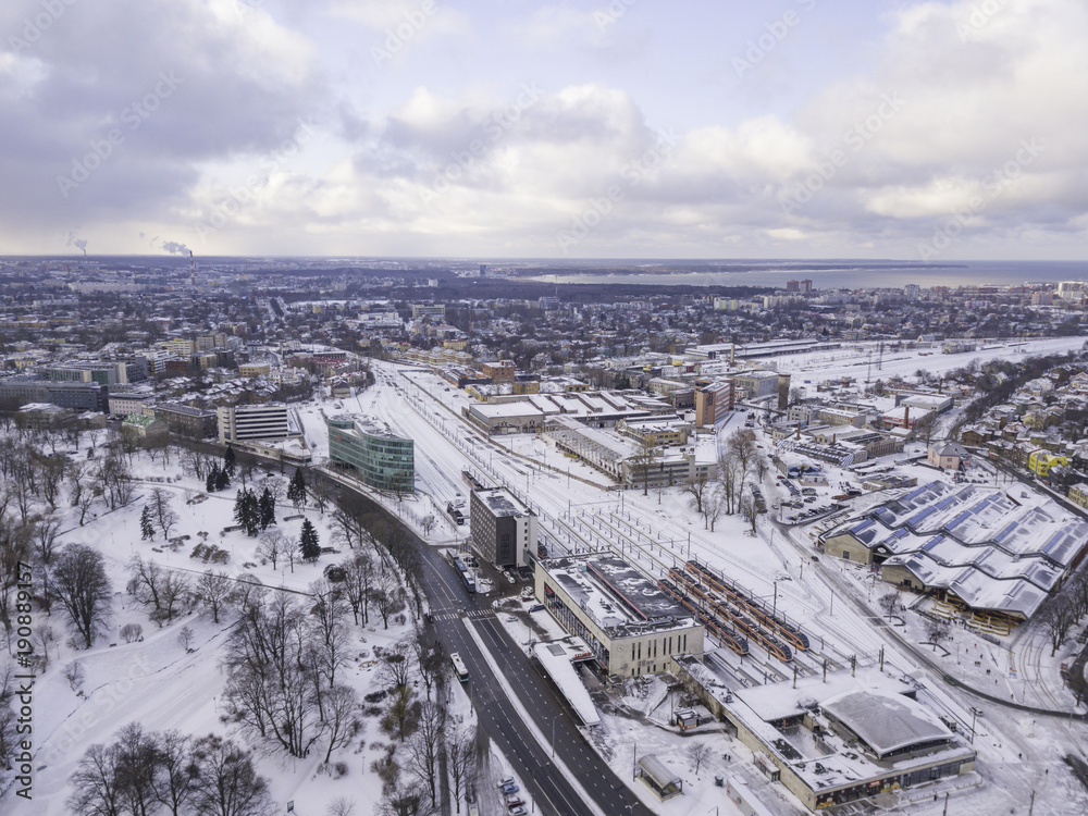 Aerial view of old City Tallinn Estonia in winter day