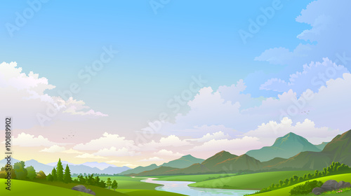 A sight of a river flow from the moutains