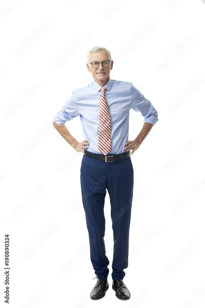 Successful senior lawyer. Full length portrait of happy senior businessman standing with arms crossed while looking at camera and smiling. Isolated white background. Successful senior lawyer. Full length portrait of happy senior businessman standing with arms crossed while looking at camera and smiling. Isolated white background.