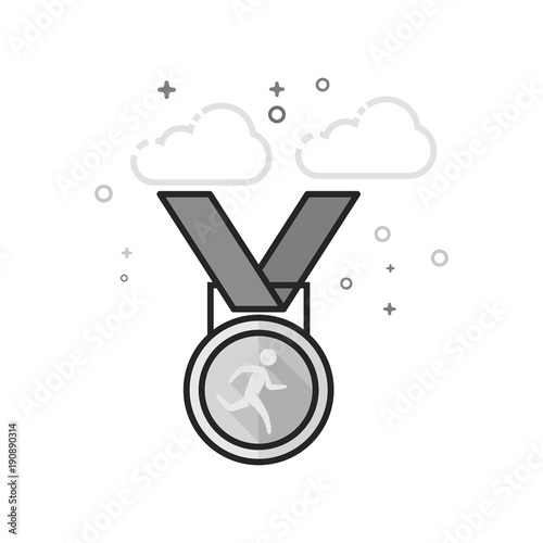 Athletic medal icon in flat outlined grayscale style. Vector illustration.