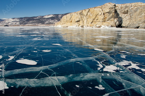 Russia. The unique beauty of transparent ice of lake Baikal.