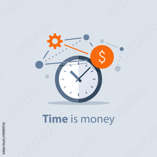 Long term investment, time is money concept, financial future planning, pension savings fund, finance solutions, time management