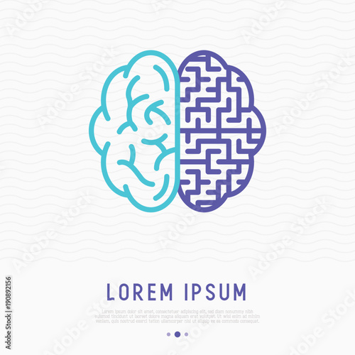 Searching of solution concept: labyrinth in brain thin line icon. Modern vector illustration.