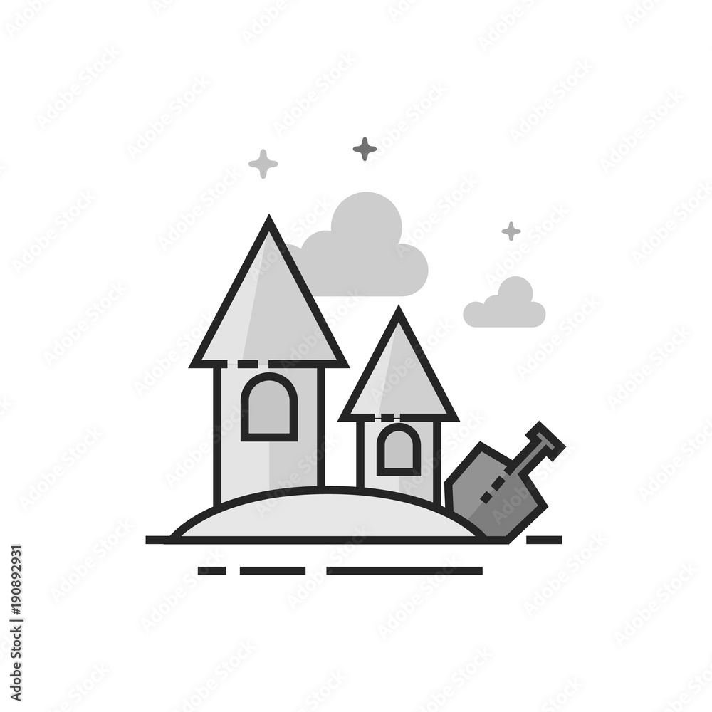 Fototapeta premium Sand castle icon in flat outlined grayscale style. Vector illustration.