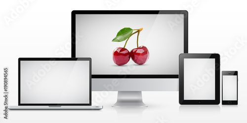 Laptop, monitor, tablet computer and smartphone with blank screen