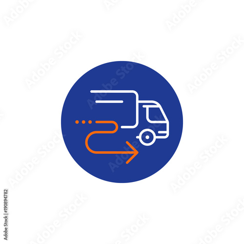 Delivery truck icon, order shipping, distribution services, relocation concept