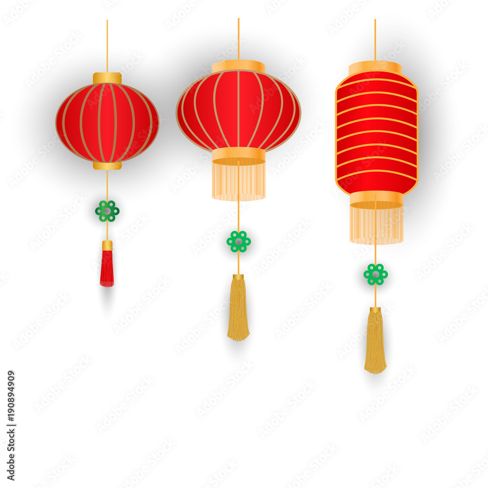 Set of chinese lanterns on white background Set of chinese lanterns on white background