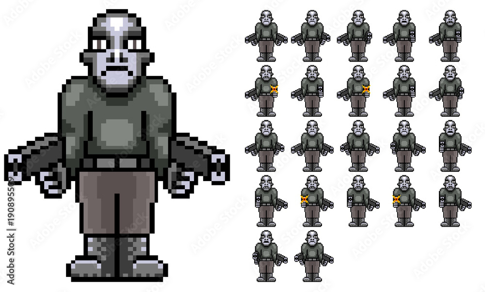 ภาพประกอบสต็อก Bad Guy Gunner Gill Retro Pixel Art Sprite Sheet ภาพ