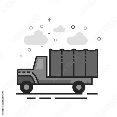 Military truck icon in flat outlined grayscale style. Vector illustration.