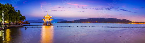 Beautiful scenery and architectural landscape in West Lake, Hangzhou