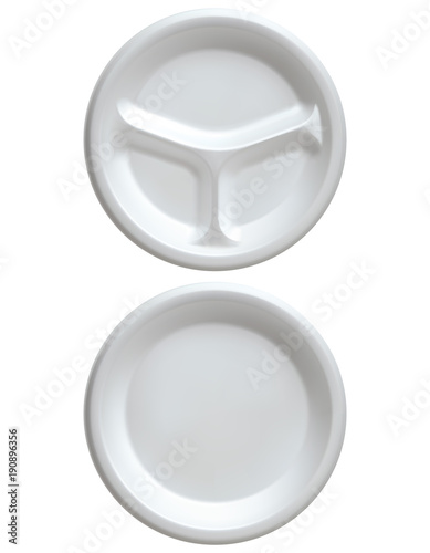 Disposable white plastic plate, isolated on white vector 3d illustration