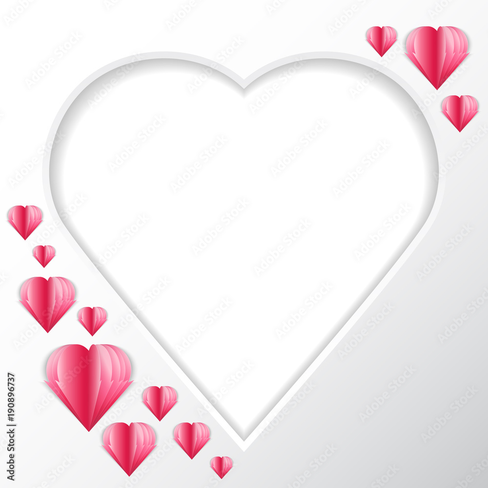 Frame heart. Background in the form of heart for your text and photos. Tender feeling. Paper hearts around the frame. Postcard for Valentine's day.Vector illustration. Frame heart. Background in the form of heart for your text and photos. Tender feeling. Paper hearts around the frame. Postcard for Valentine's day.Vector illustration.