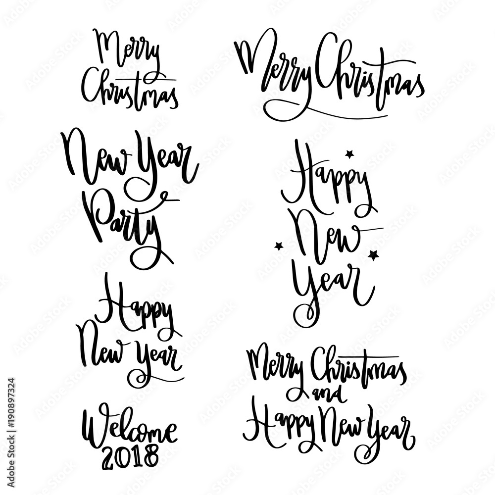 Plakat Lettering words. Merry Christmas greeting. Vector doodle illustration.
