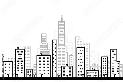 Line art of modern city background with skyscrapers in flat design style