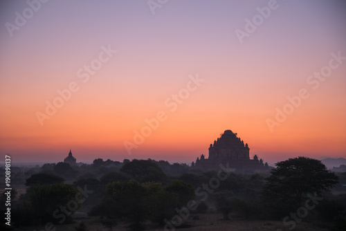 Beautiful landscape view of sunset Pagoda in Bagan city  Myanmar. Landmark and famous of romantic place of travel  