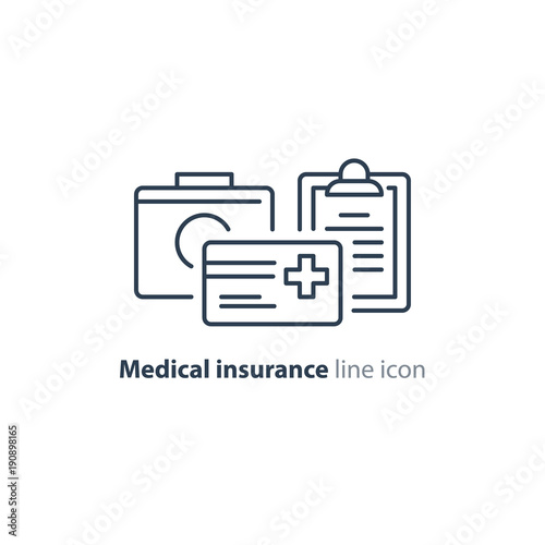 Health care services thin line icon, insurance card logo