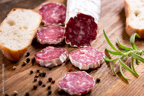 salami on a wooden board