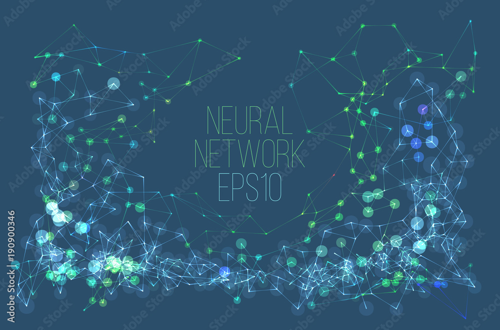 Neural network illustration. Abstract machine learning process. Geometric data cover Neural network illustration. Abstract machine learning process. Geometric data cover