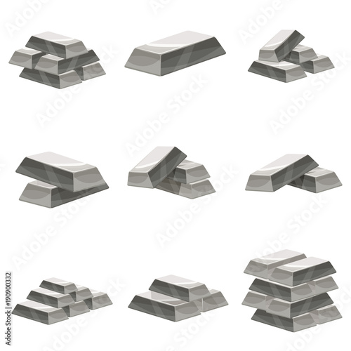 Set of silver bars icon. Cartoon style, illustration, vector icon for web, games, applications