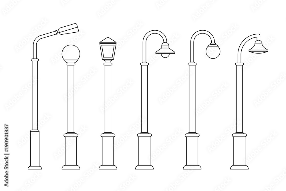 Street lighting line icons Street lighting line icons