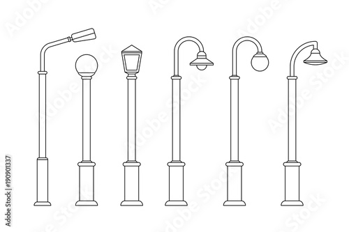 Street lighting line icons