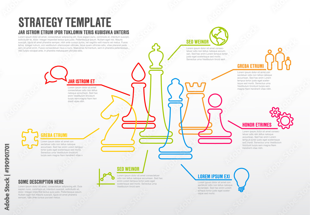 Fotografie Vector business strategy infographic template with thin line chess figures