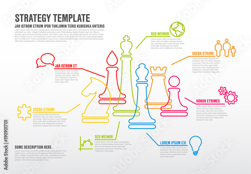 Vector business strategy infographic template with thin line chess figures