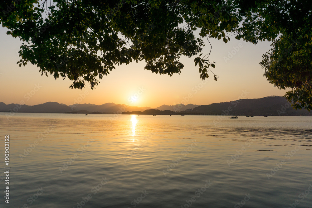 hangzhou west lake during sunset