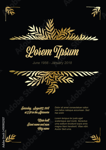 Golden flower frame illustration template made from leafs - funeral card template