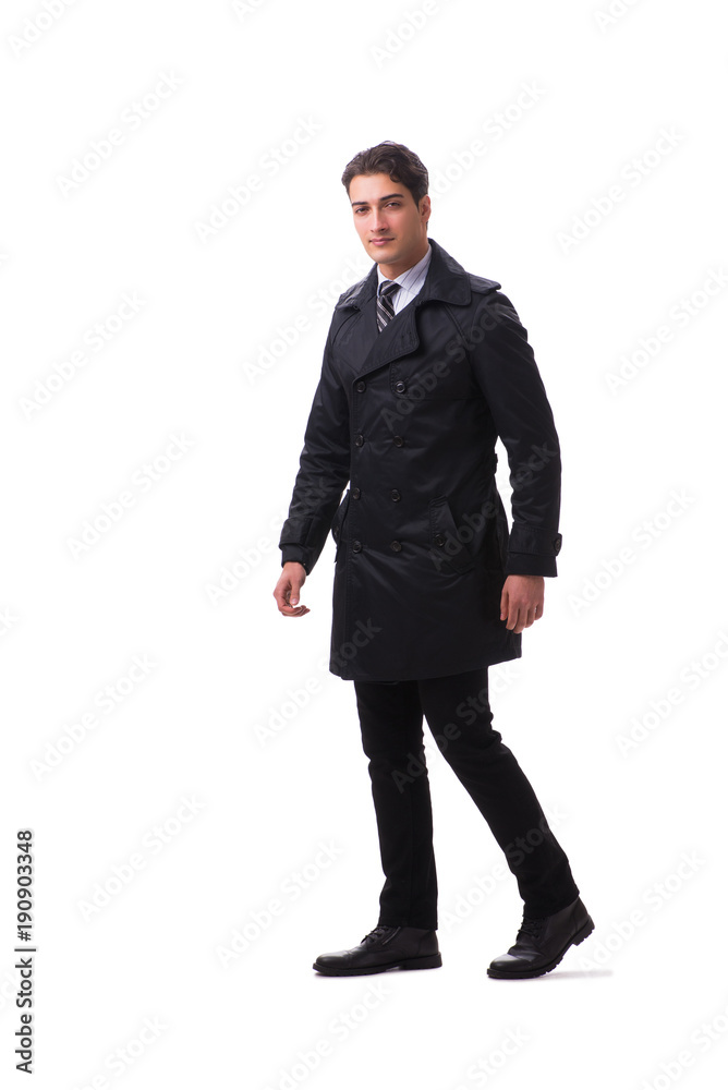 Young businessman wearing winter coat isolated on white Young businessman wearing winter coat isolated on white