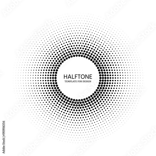 Stipple vector texture round gradient with dots. Halftone circle template for design.  Comic dark distribution circles background for text.