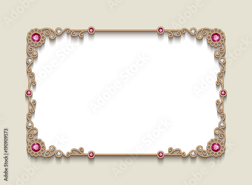 Rectangle frame with jewelry border, wedding invitation card design