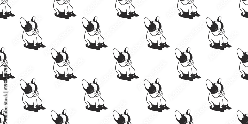 Fototapeta dog seamless french bulldog vector pattern pug isolated wallpaper background cartoon