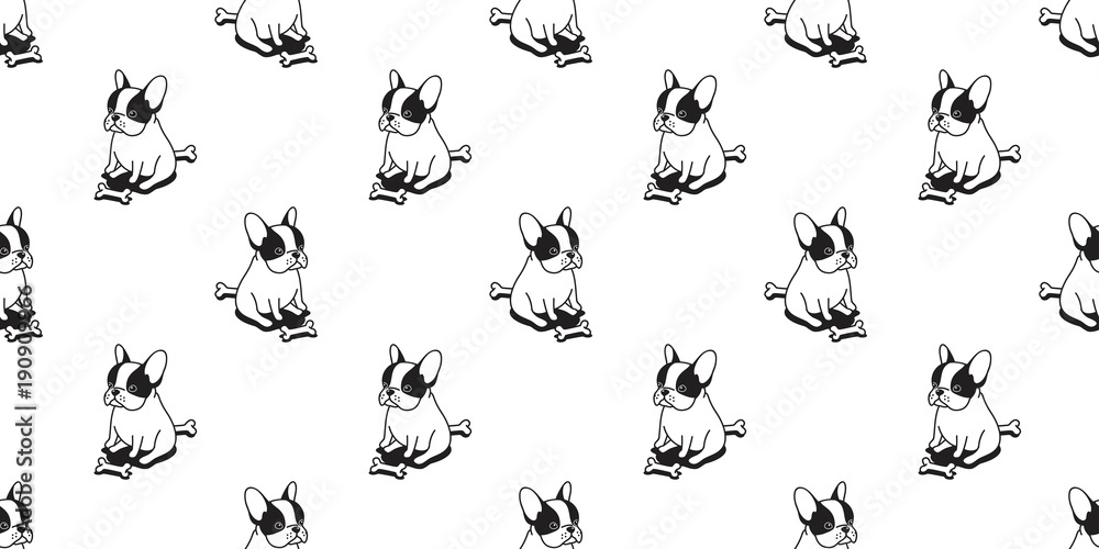 Fototapeta Dog seamless french bulldog vector pattern pug sitting dog bone isolated wallpaper background