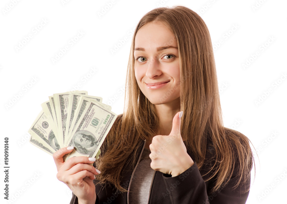 Beautiful young woman in the hands of money dollars super Beautiful young woman in the hands of money dollars super
