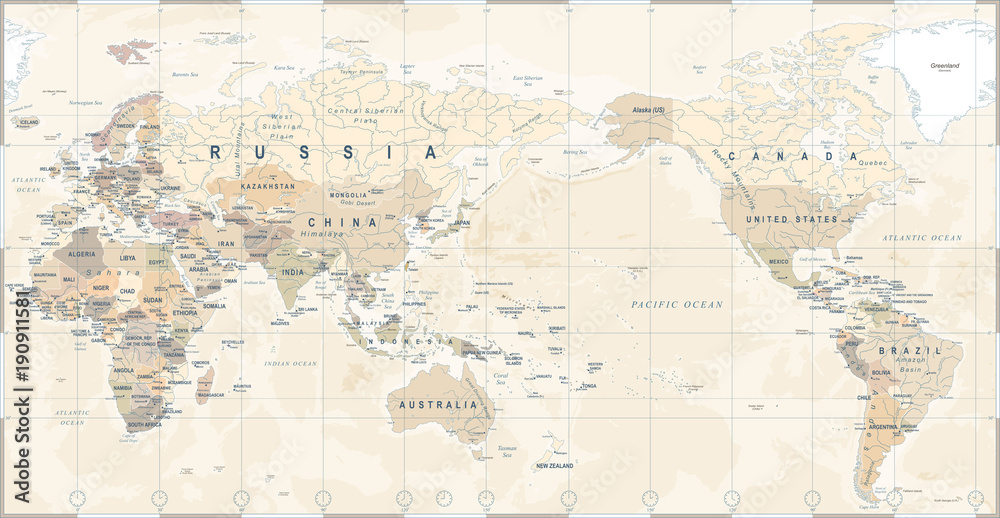 Naklejka Vintage polityczna mapa świata Pośrodku
