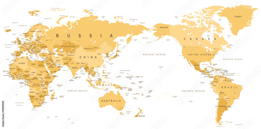 Fototapeta premium Vintage Political World Map Pacific Centered