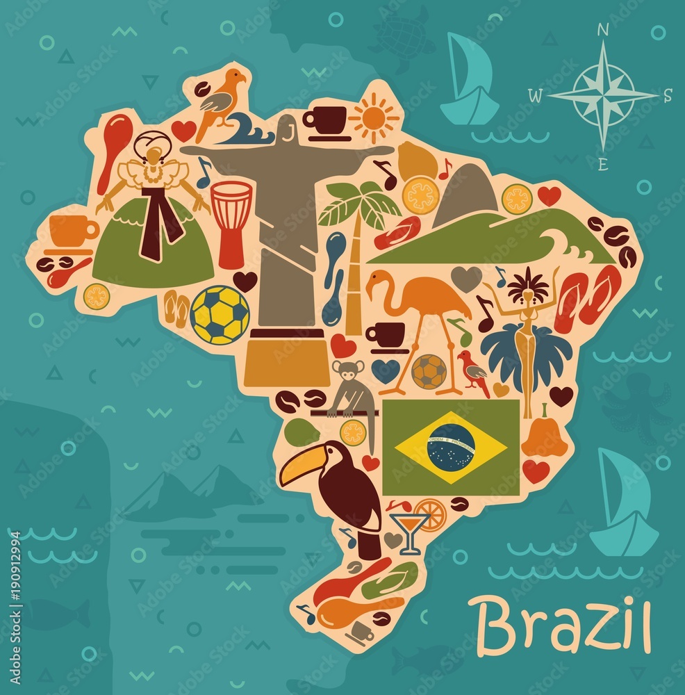 Brasil Simplificou Crachá De Mapa, Design Plano Moderno Royalty Free SVG,  Cliparts, Vetores, e Ilustrações Stock. Image 107463986