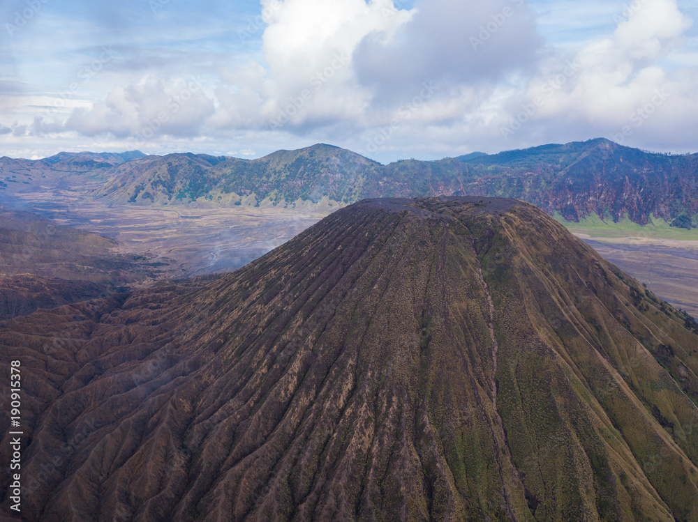 Obraz premium Tengger caldera and Batok mountain, aerial view from drone. Bromo Tengger Semeru National Park, East Java, Indonesia