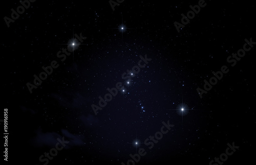Constellation of Orion in night sky.