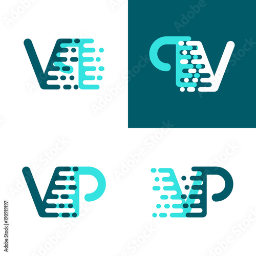 VP letters logo with accent speed green and blue