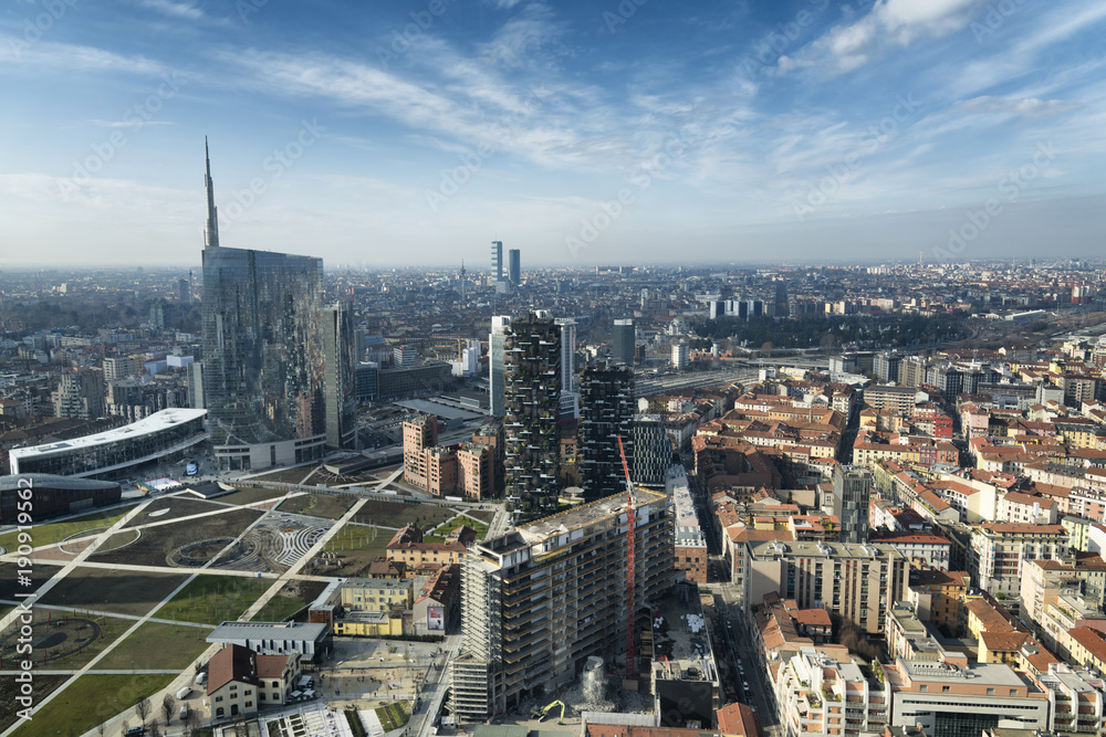Naklejka premium Mediolan panoramę i widok dzielnicy biznesowej Porta Nuova we Włoszech
