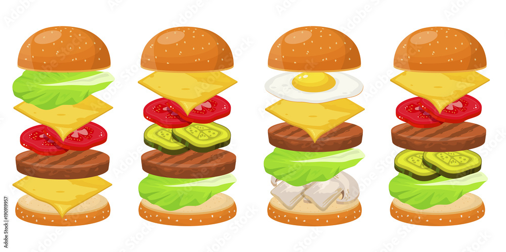 Burger ingredients four sets