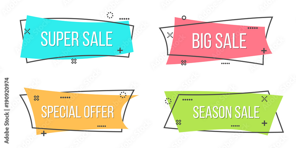 Creative vector illustration of promotion ribbon banner isolated on transparent background. Art design flat linear badge. Abstract concept scroll, price tag, sticker, sale poster graphic element