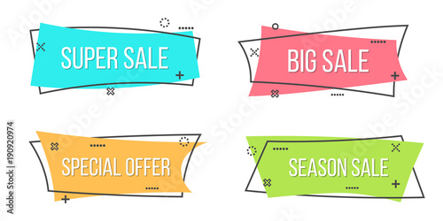 Creative vector illustration of promotion ribbon banner isolated on transparent background. Art design flat linear badge. Abstract concept scroll, price tag, sticker, sale poster graphic element